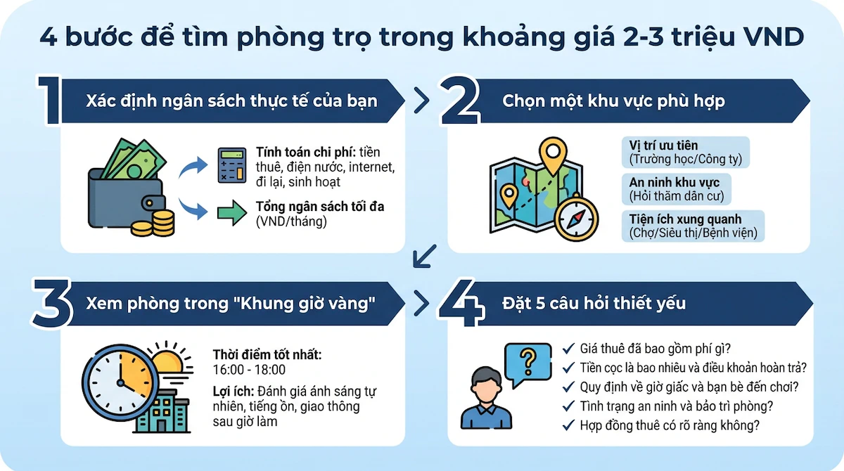 4 bước tìm phòng trọ phân khúc 2-3 triệu
