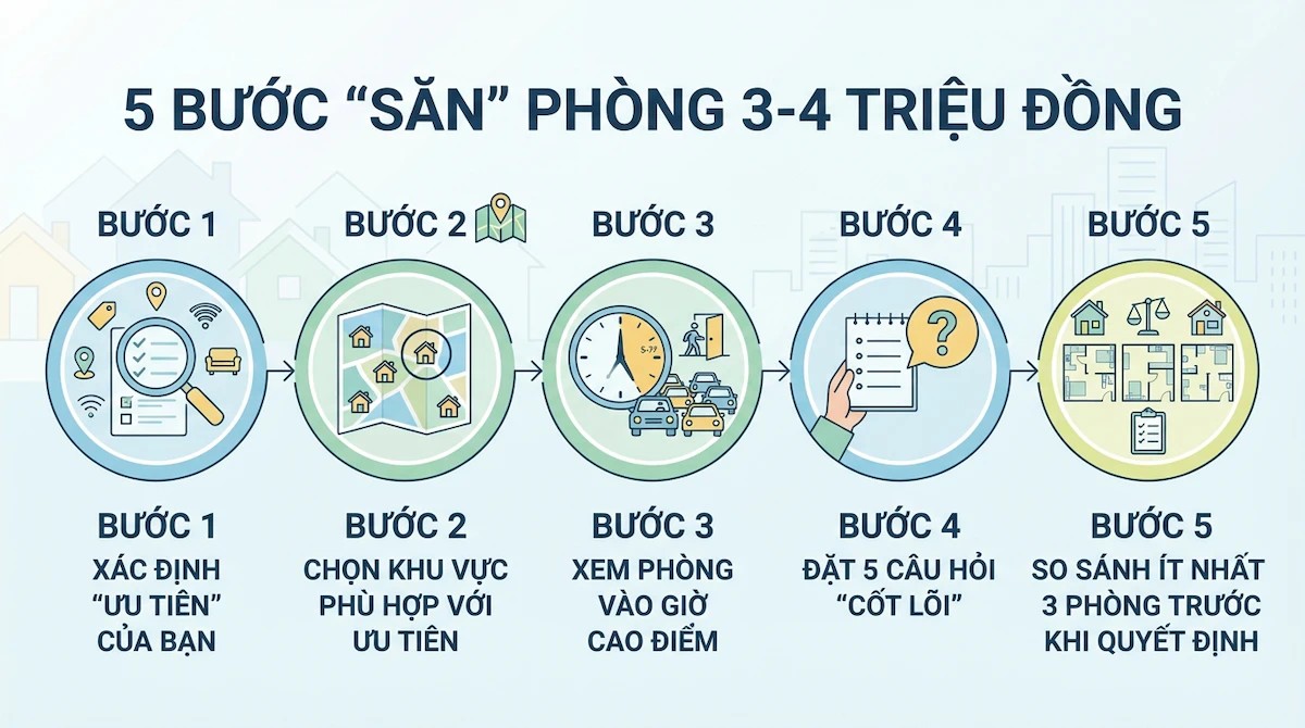 5 bước tìm phòng trọ 3-4 triệu