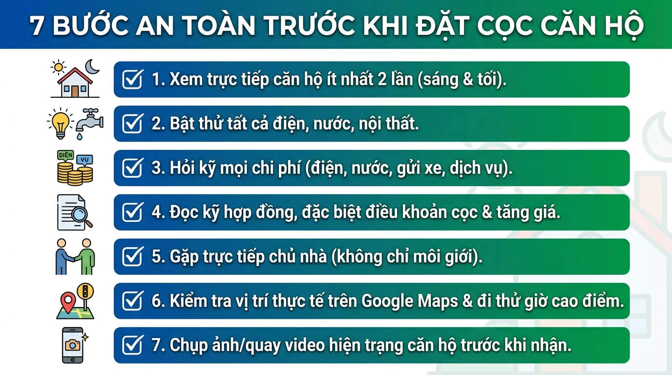 7 bước an toàn trước khi đặt cọc thuê căn hộ dịch vụ
