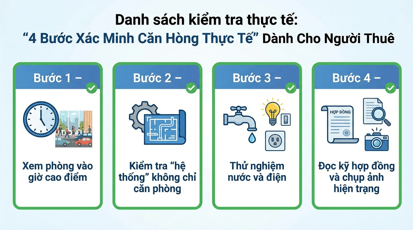 Checklist Thực Chiến 4 Bước Xác Minh Phòng Thực Tế Cho Người Thuê