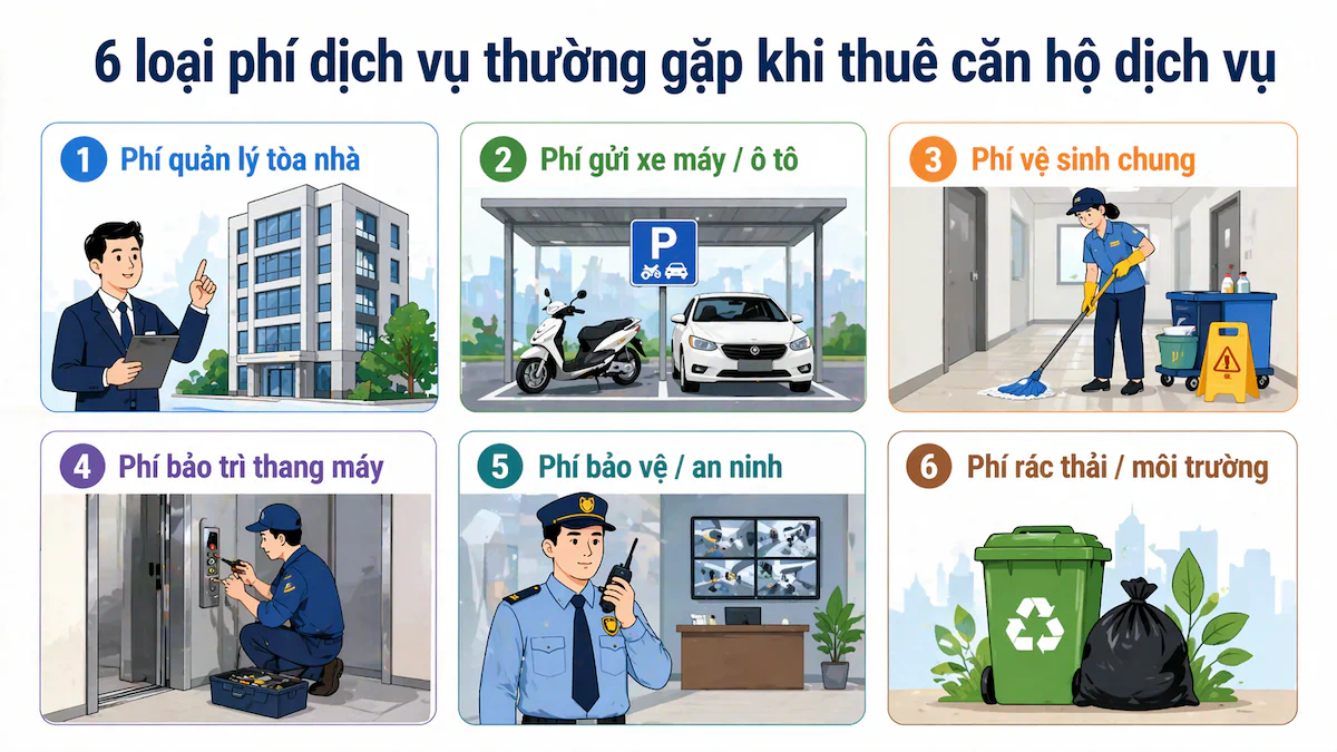 6 loại phí khi thuê căn hộ dịch vụ