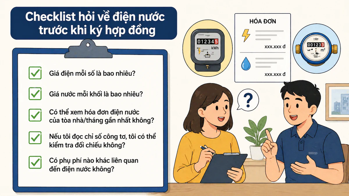 Hỏi về điện nước trước khi ký hợp đồng