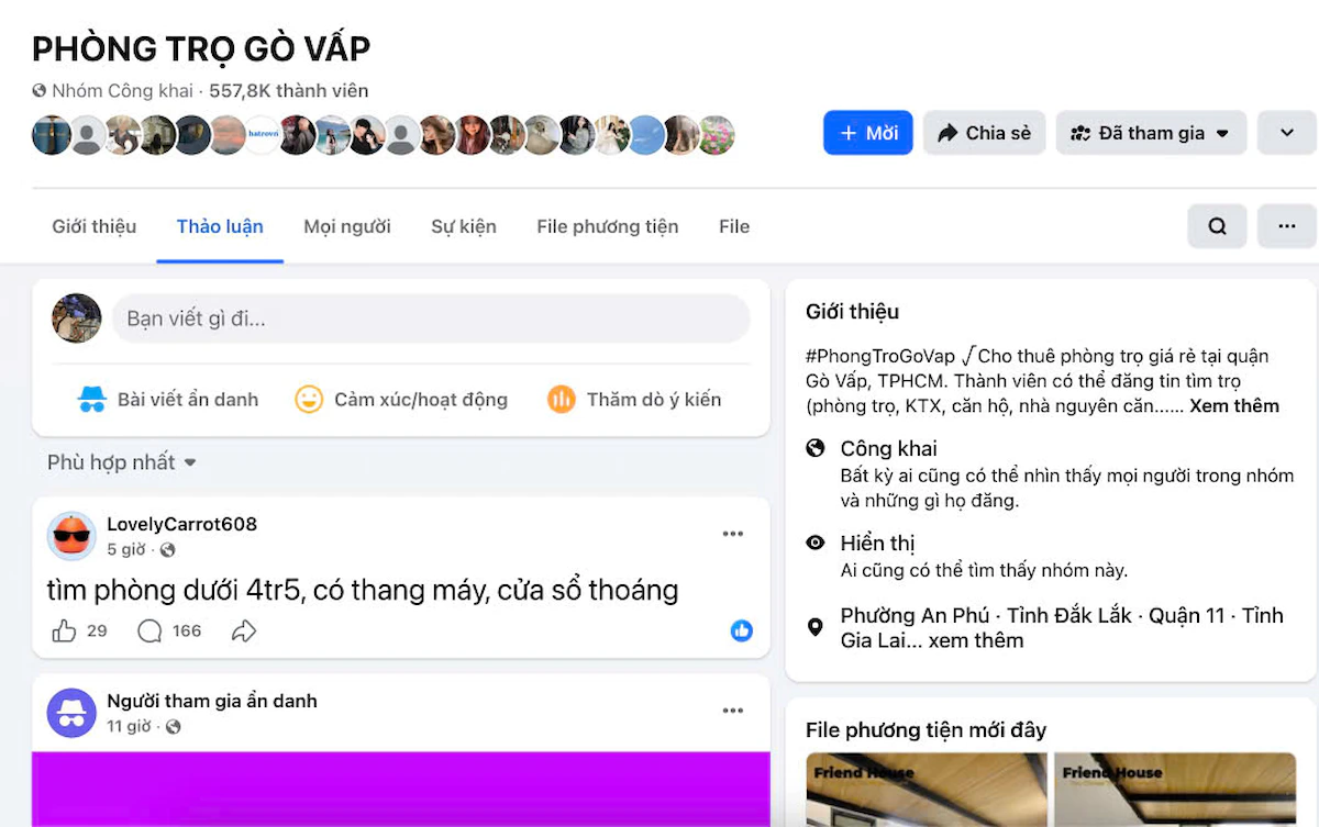 Nhóm Facebook PHÒNG TRỌ GÒ VẤP