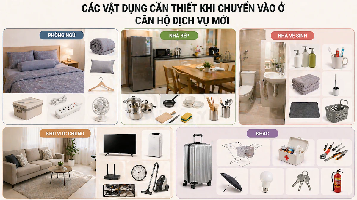 Vật Dụng Cần Mua Khi Chuyển Vào Căn Hộ Dịch Vụ